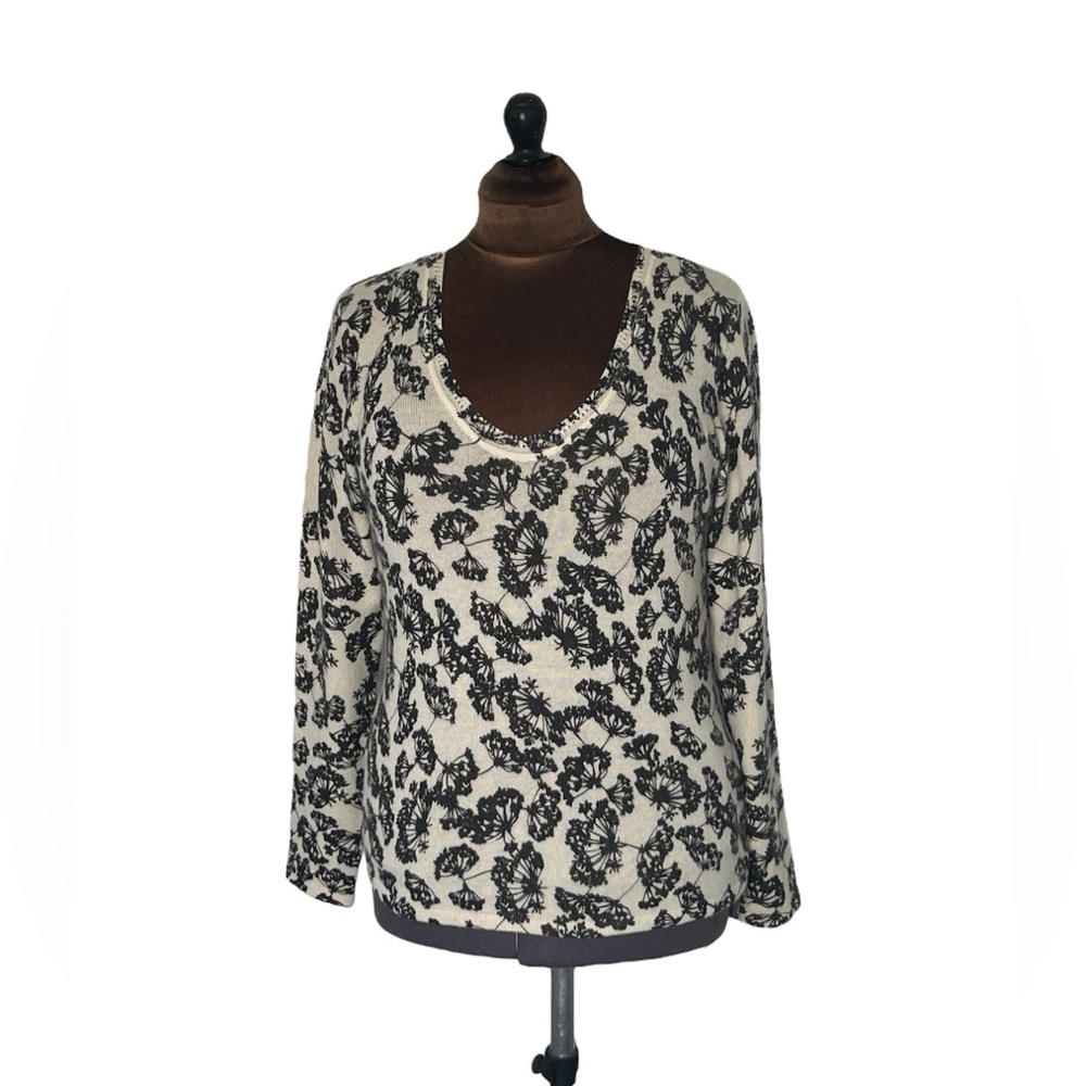 Mainbocher 100% Cashmere Sweater Long Sleeve Round Neck Floral Pullover Size M